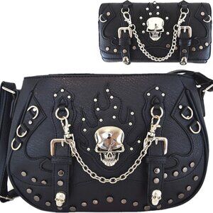 Punk Gothic Skull Chain Crossbody Handbag Removable Strap Purse Women Single Sho